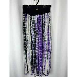 Shingaar Tie Dye Maxi Skirt Purple Black White Boho Hippie Elastic Waist OS